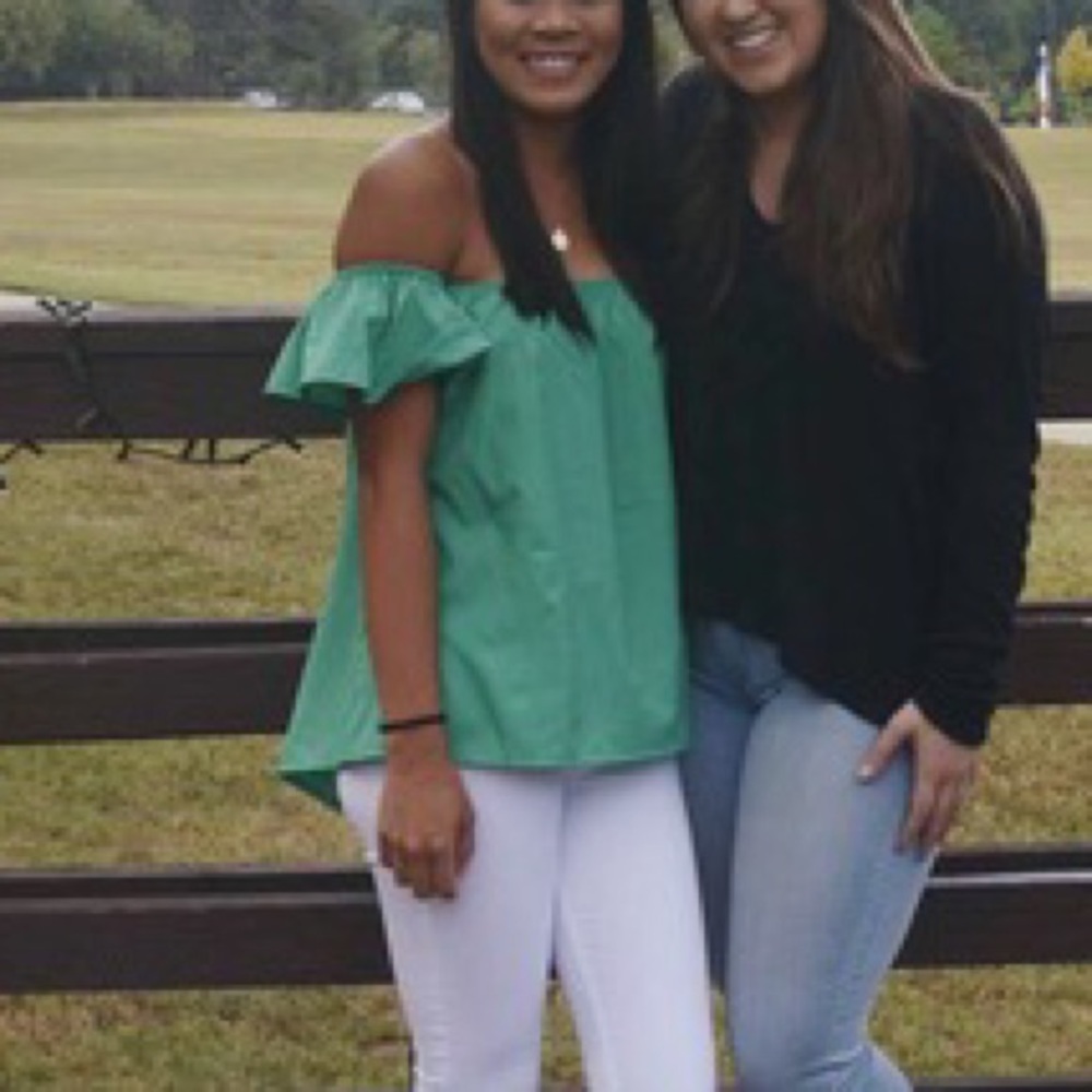 Green off the shoulder top